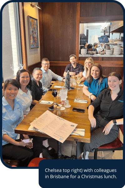 Chelsea Johnson with the Brisbane team at lunch