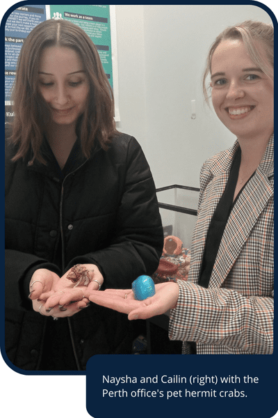 Cailin and Naysha with the Perth office hermit crabs.