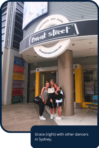 Grace Thompson with other dancers in Sydney